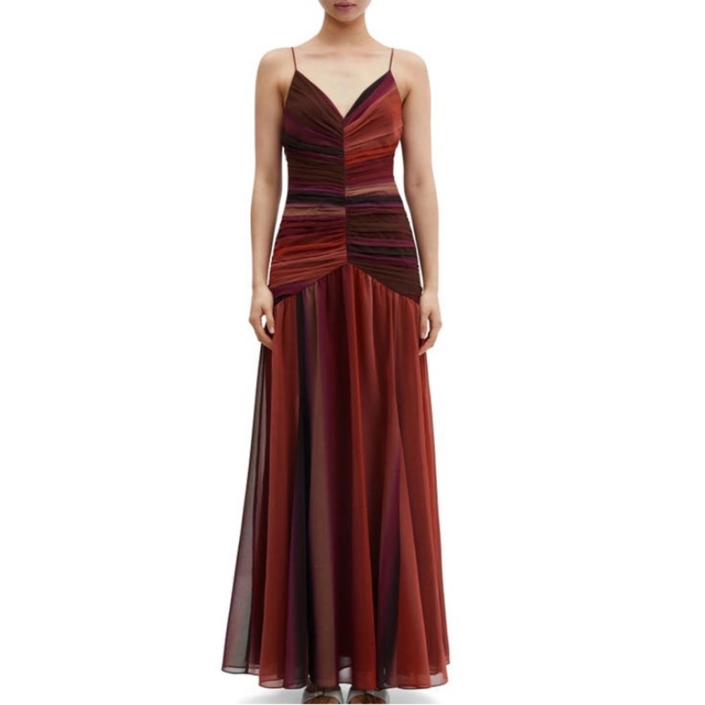 MANGO Gradient Pleat Chiffon Maxi Dress